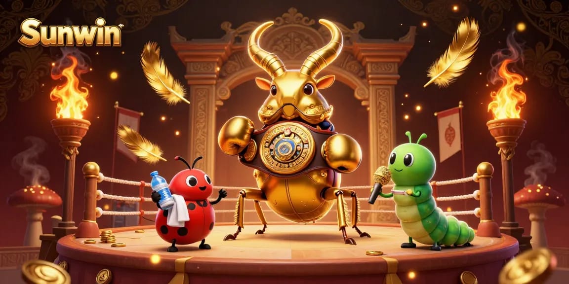 Sunwin brings exhilarating betting action to life with stunning 3D visuals of a golden stag beetle and ladybug in a dynamic casino arena.