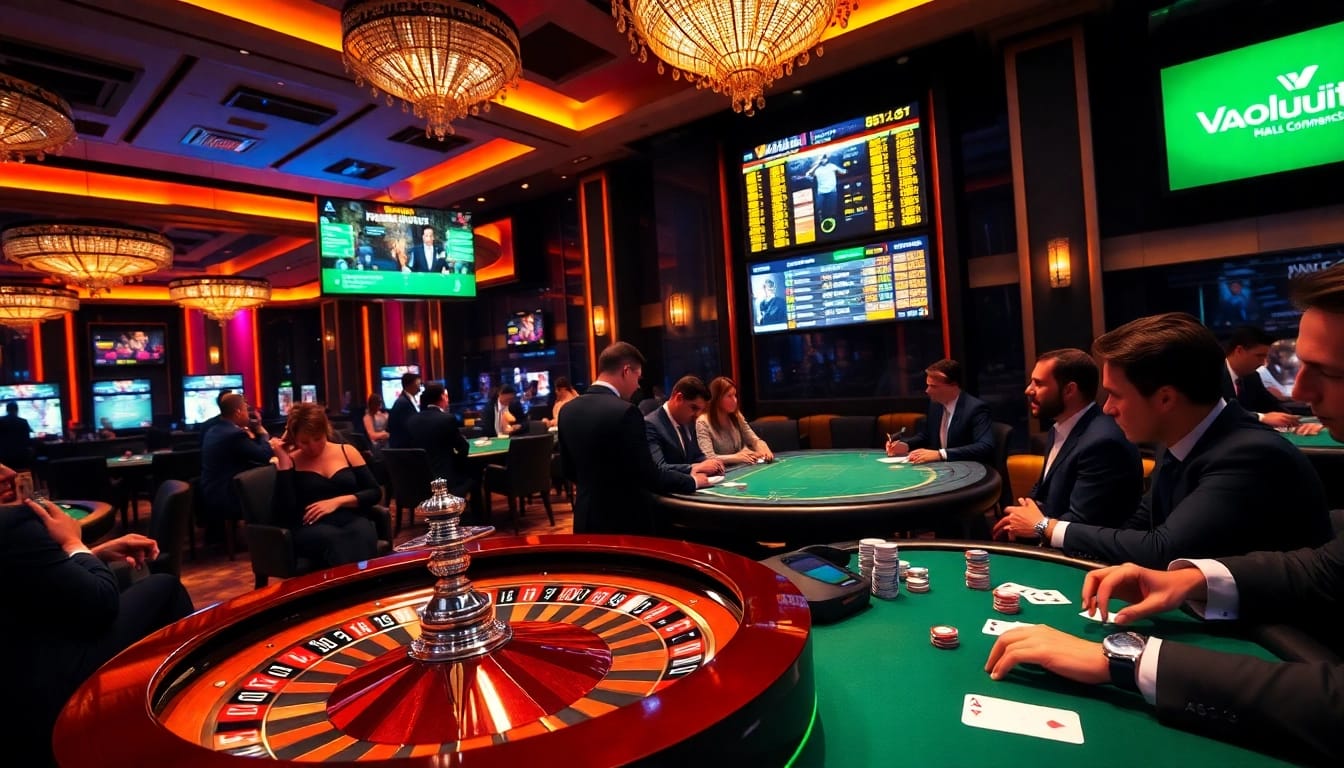Vaoluoitv players engaging in exciting casino games at a luxurious venue.