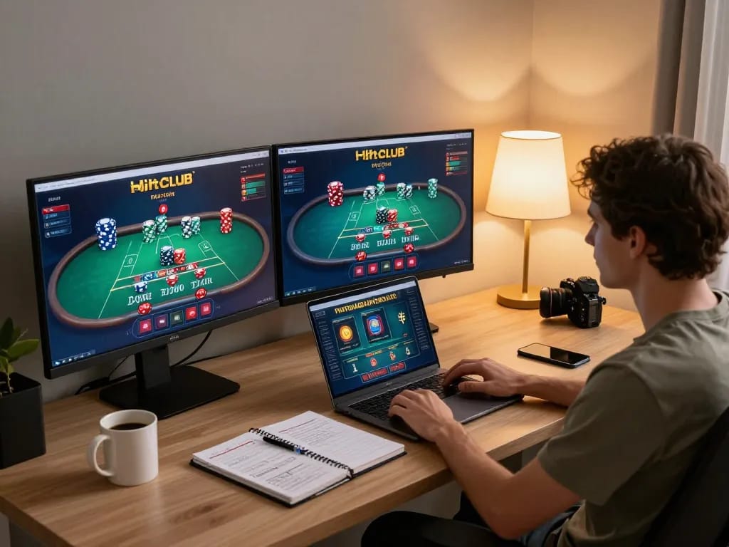 Hitclub players strategizing for online casino success with engaging blackjack gameplay