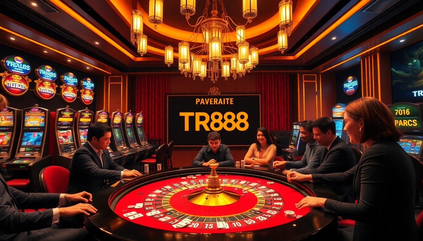 Engage in the elegance of TR88 betting at a glamorous casino table illuminated by golden lights.