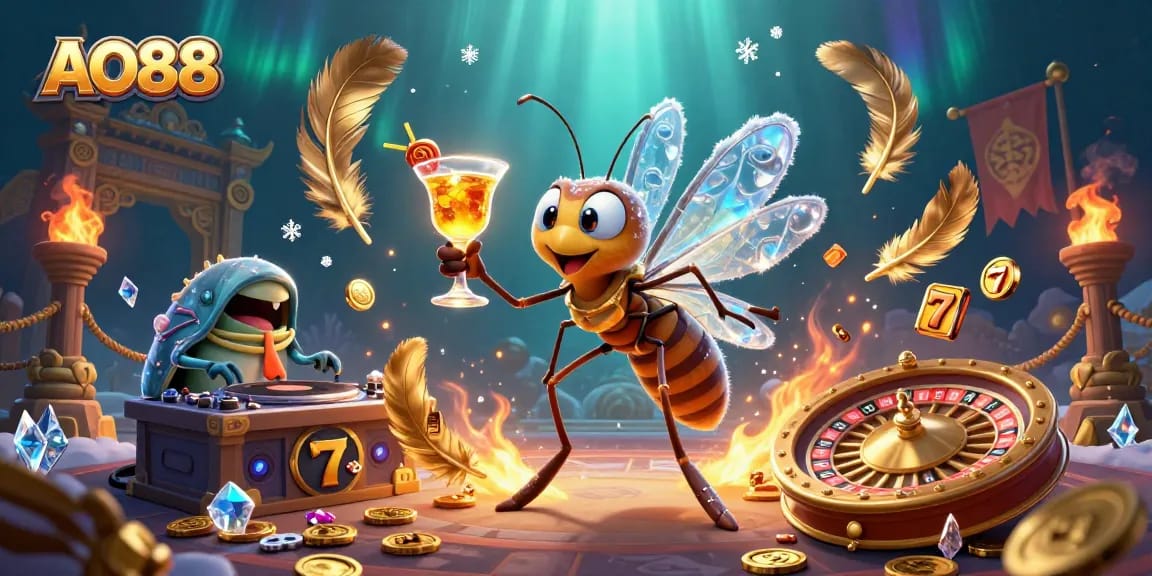 Experience the thrill of AO88 with a vibrant casino scene featuring unique characters and immersive elements.
