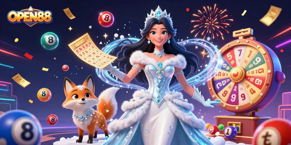 Immerse in the excitement with OPEN88 as colorful lottery balls and dynamic game elements create a thrilling casino experience.