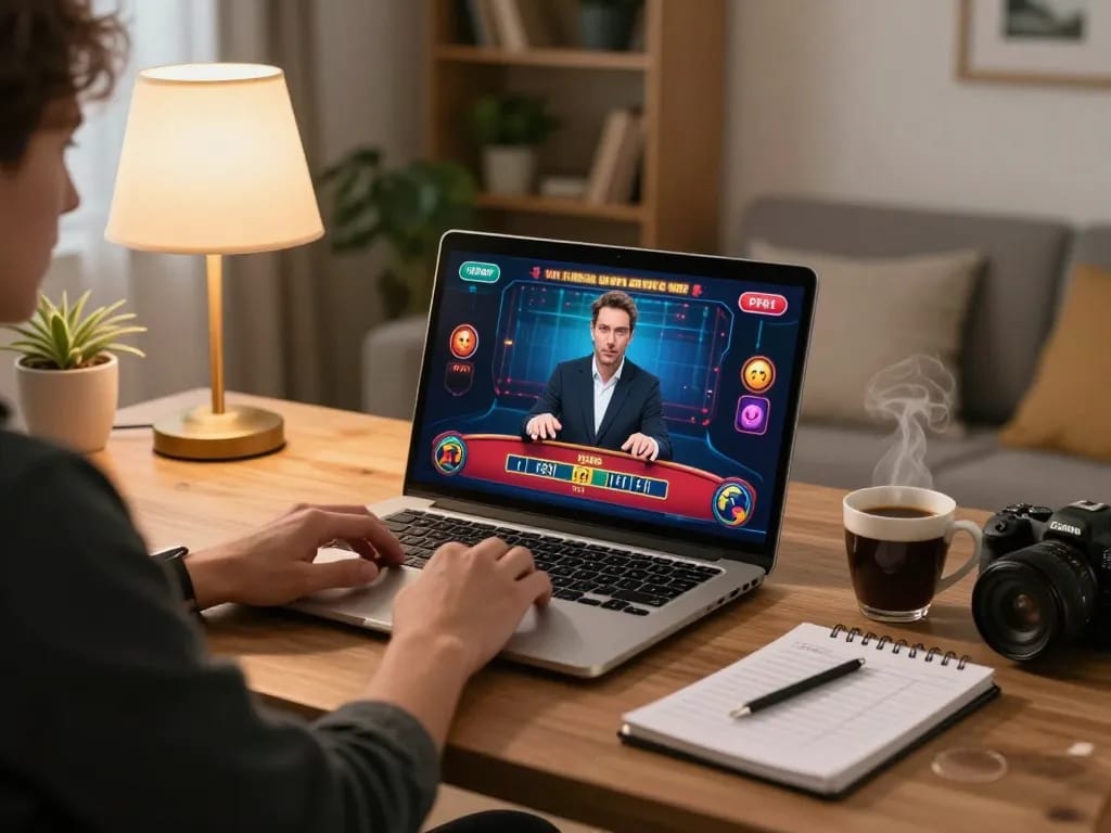 Player strategizing on 789f with laptop in cozy home, enjoying live dealer games.