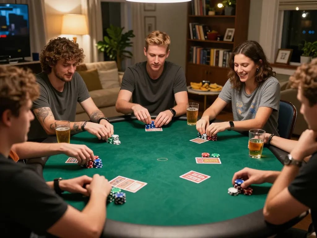 Gathering friends for a competitive poker game at home, enjoying strategic fun with 5679 poker chips