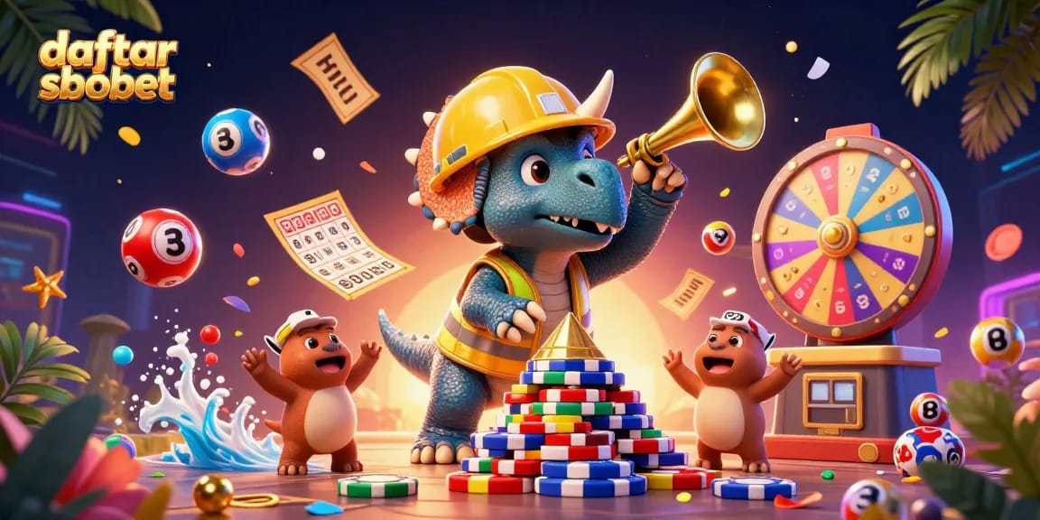 Experience daftar sbobet with vibrant casino elements and characters celebrating a thrilling betting atmosphere.