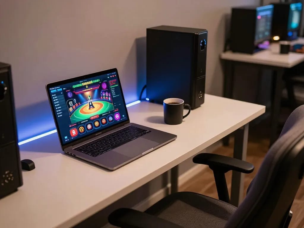 Engaging gameplay on sam86 casino platform displayed on a laptop in a cozy home setup