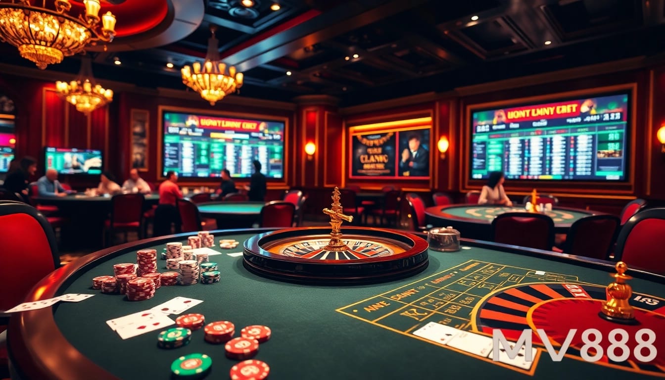 MV88 players enjoying exciting casino games at a luxurious gambling table.