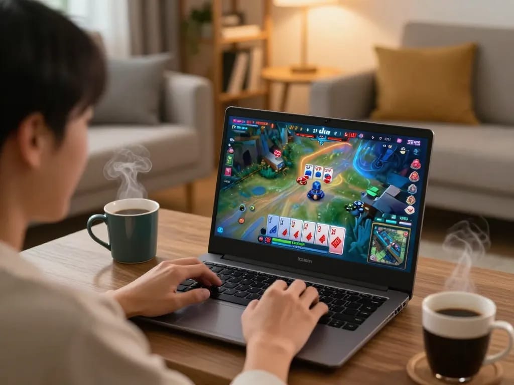 Player enjoying a thrilling moment at 23win during an online casino game from home