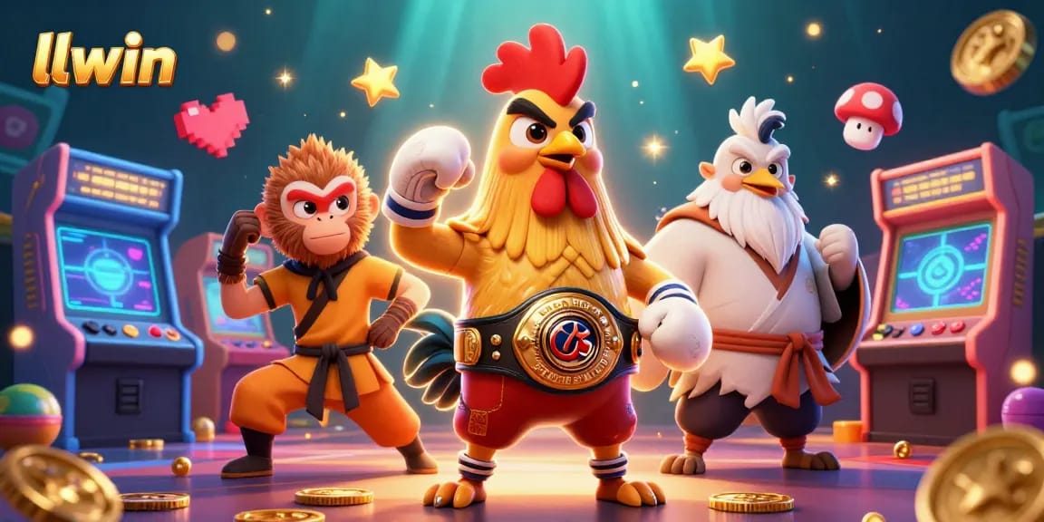 llwin's vibrant cartoon scene showcases thrilling arcade gaming excitement with engaging characters.