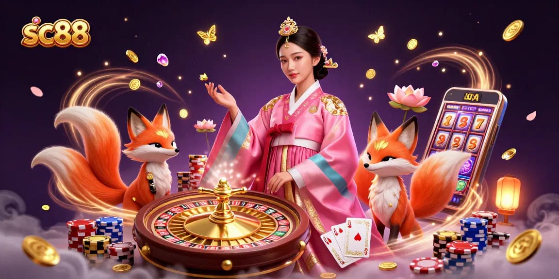 Experience the excitement of sc88 with a lucky fox, cascading coins, and vibrant game elements.
