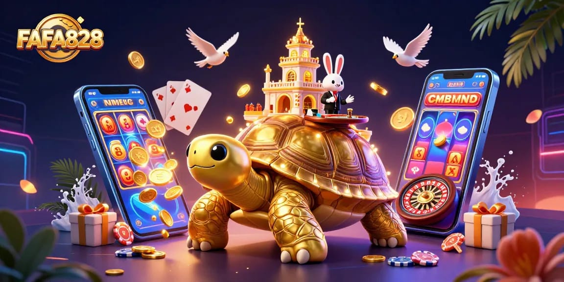 Engage in thrilling gameplay at FAFA828, featuring a vibrant casino scene with dynamic characters and games.
