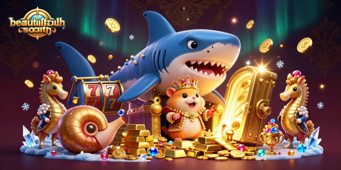 Engage with beautifulsouth's vibrant slots and casino elements under a lavish luxurious setting.