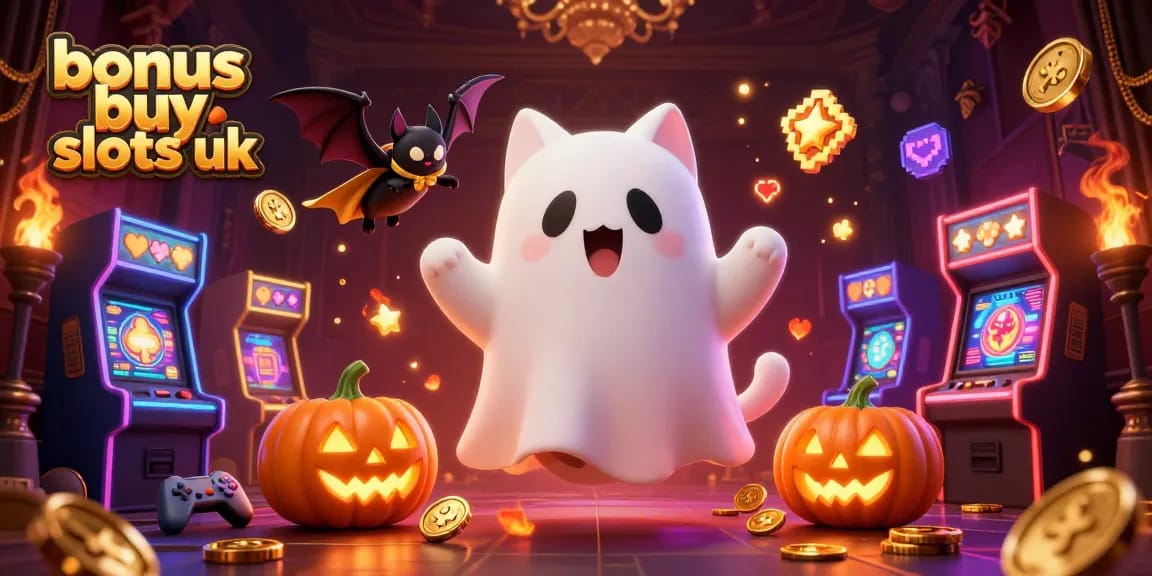 Experience thrilling bonus buy slots uk with a ghost cat and bat in a haunted casino.