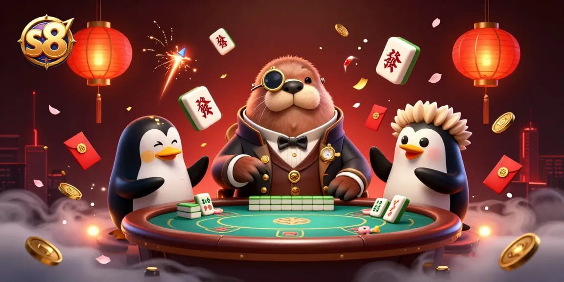 Engage in thrilling games at s8 with a sophisticated poker scene featuring a jolly walrus and friends.