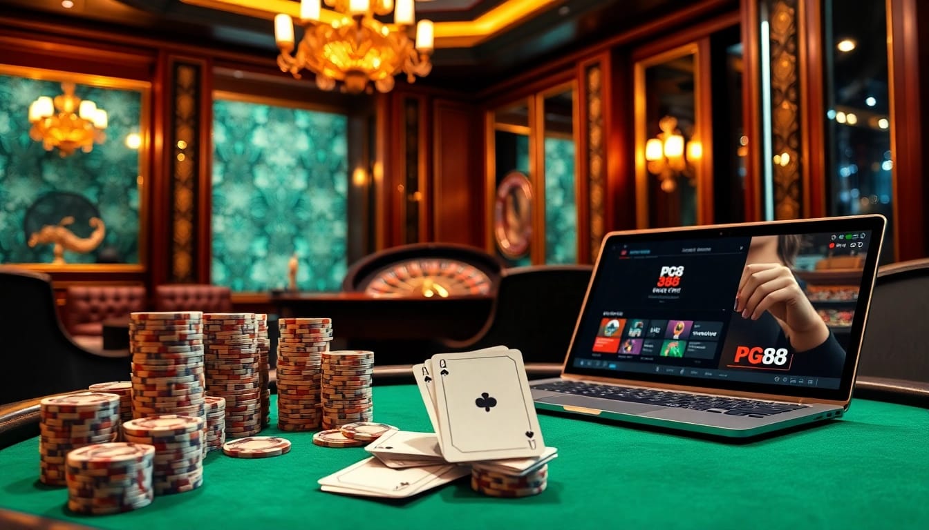 Experience the thrill of gaming at PG88's stunning casino interface with poker and roulette.