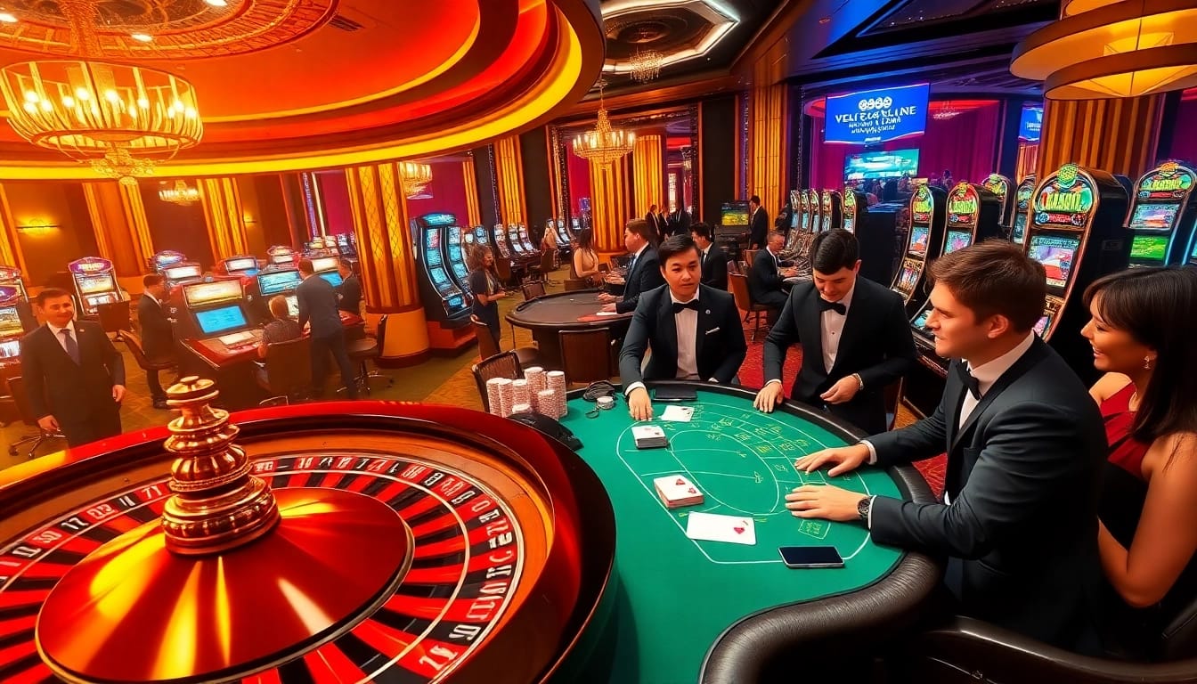 Experience thrilling games at 888newz.com, featuring a luxurious casino setting with poker tables and slot machines.