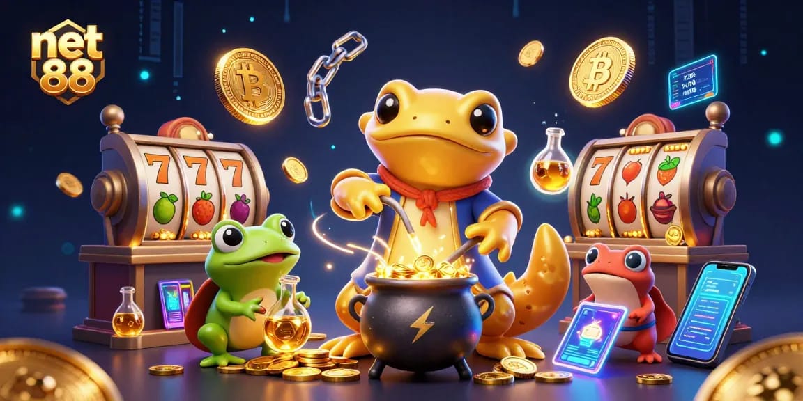 Engage with net 88, where a golden salamander alchemist and frog apprentice create winning gold coins in an enchanting casino