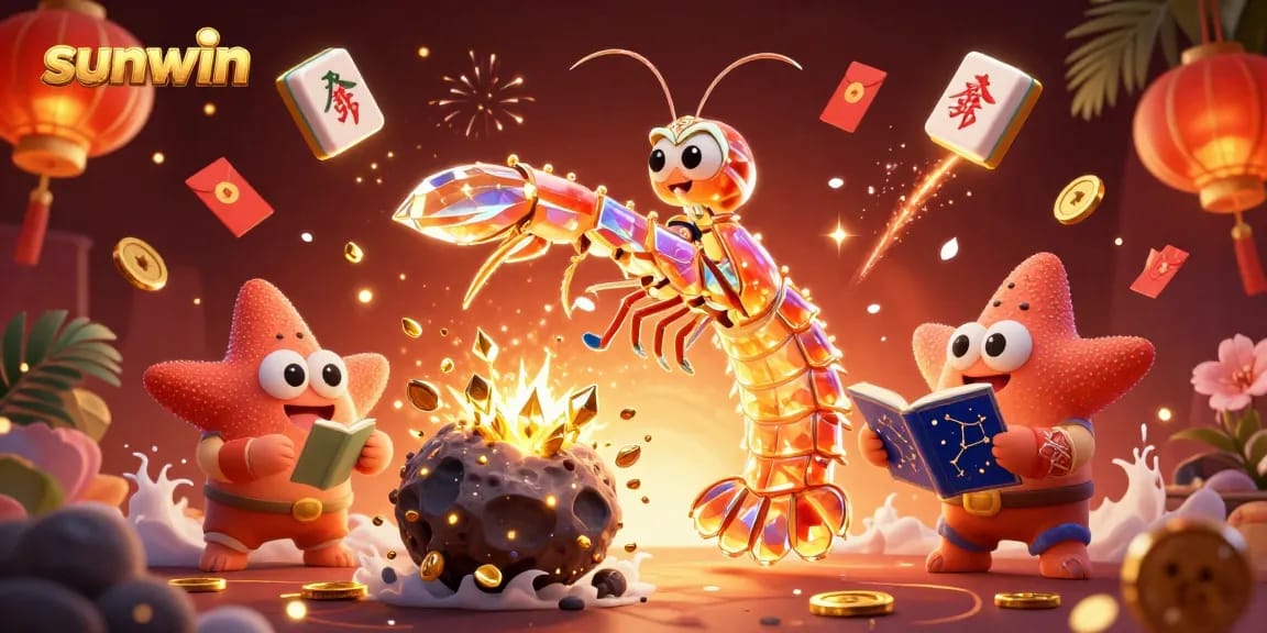 Play exciting casino games at sunwin, featuring vibrant characters and symbols exploding into coins.