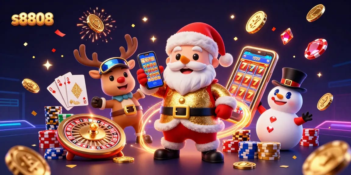 Engage with exciting casino action featuring S8808's jackpot themes and festive characters.