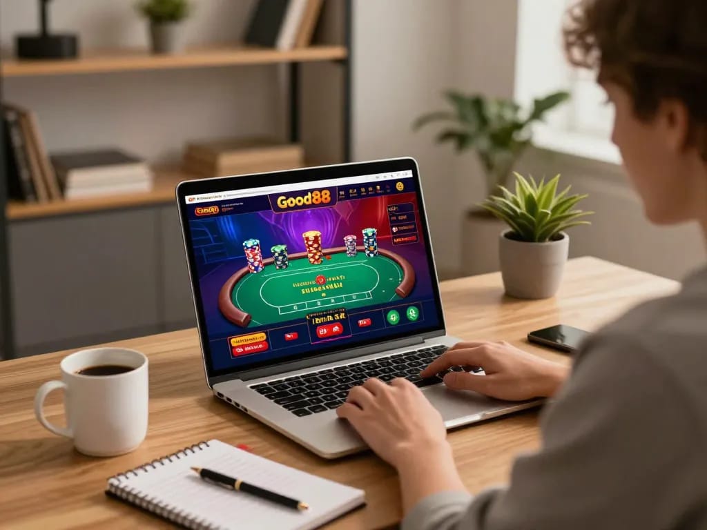 Experience the excitement of online gaming with link vào good88 on a stylish laptop setup, highlighting strategic betting.
