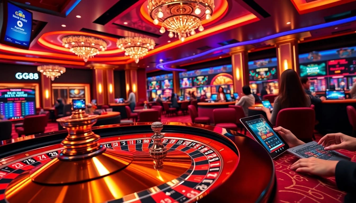 Experience exciting gameplay with GG88 on a sleek online gambling platform filled with casino elements.