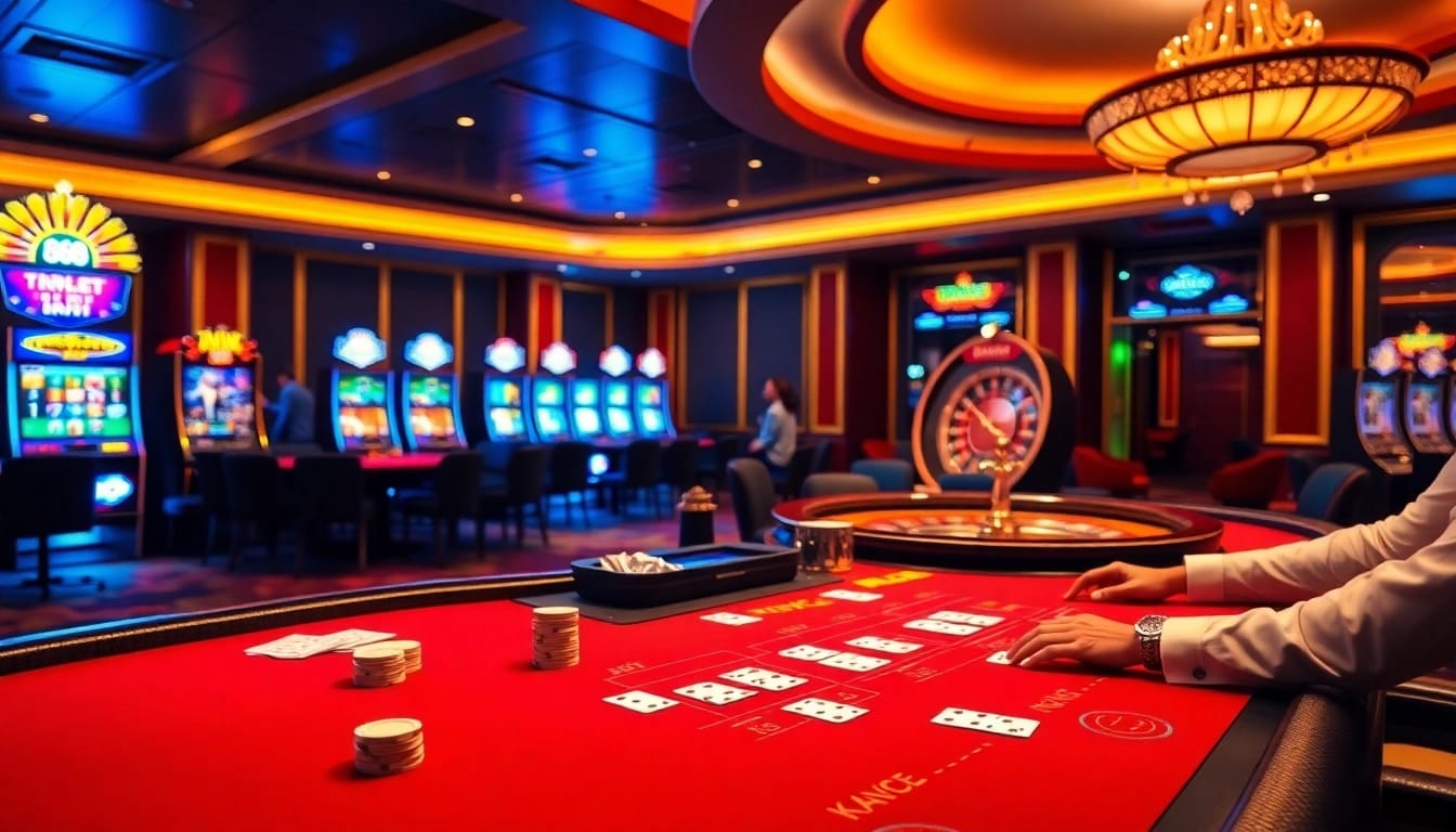 Experience the excitement of king88 at a luxurious casino with vibrant tables and games.