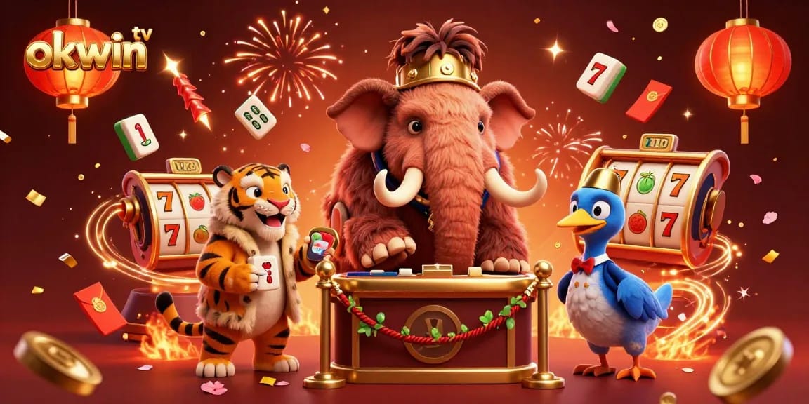 Experience thrilling action with okwin tv as a woolly mammoth checks IDs at an energetic casino.