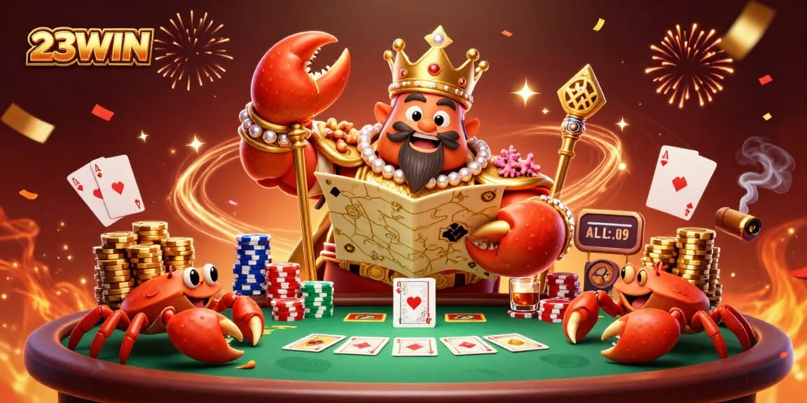 Experience thrilling poker with 23WIN’s dynamic golden crab emperor amidst lavish gaming elements.