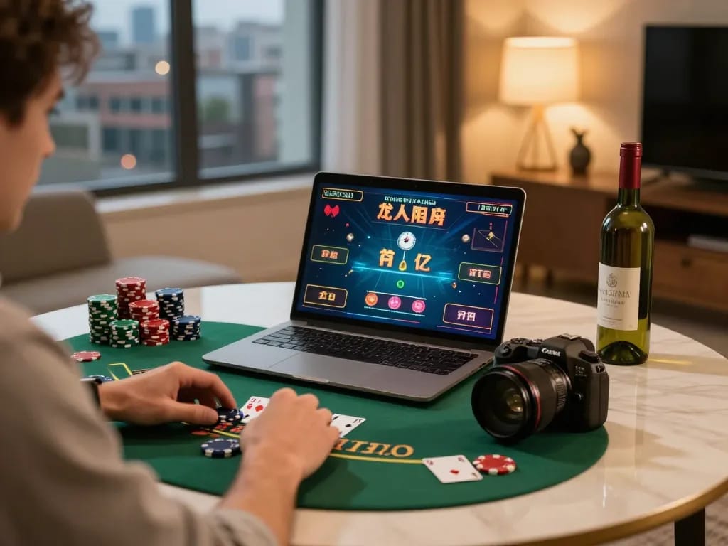 Playing blackjack on 789Club with immersive online gaming setup featuring poker chips and warm lighting.