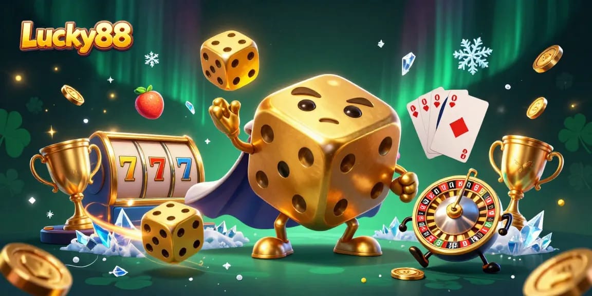 Engage in winning strategies with Lucky88 in this vibrant, dynamic 3D casino illustration.