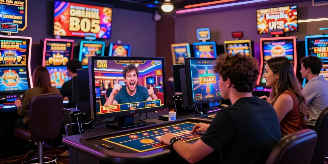 Players enjoying live dealer games at a credit card casino from https://iis.org.uk, featuring vibrant lights and captivating promotions.