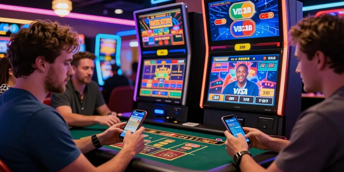 Engaging scene of players at a vibrant credit card casino, showcasing excitement around Visa and Mastercard deposits. Discover top casinos at https://brcs.co.uk.