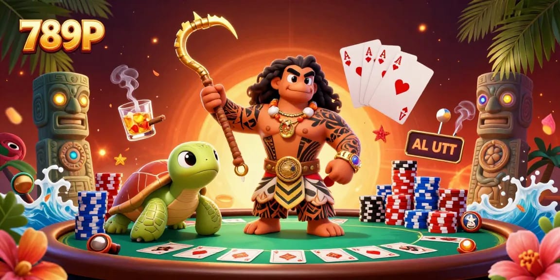 Engage in thrilling poker action at 789P with vibrant characters, chips, and immersive elements.