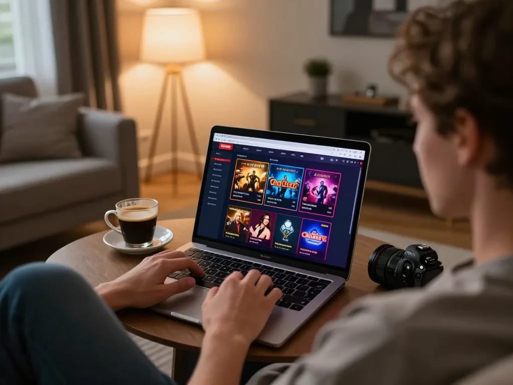 Engaging online gaming experience on OnBet platform in a stylish home setting