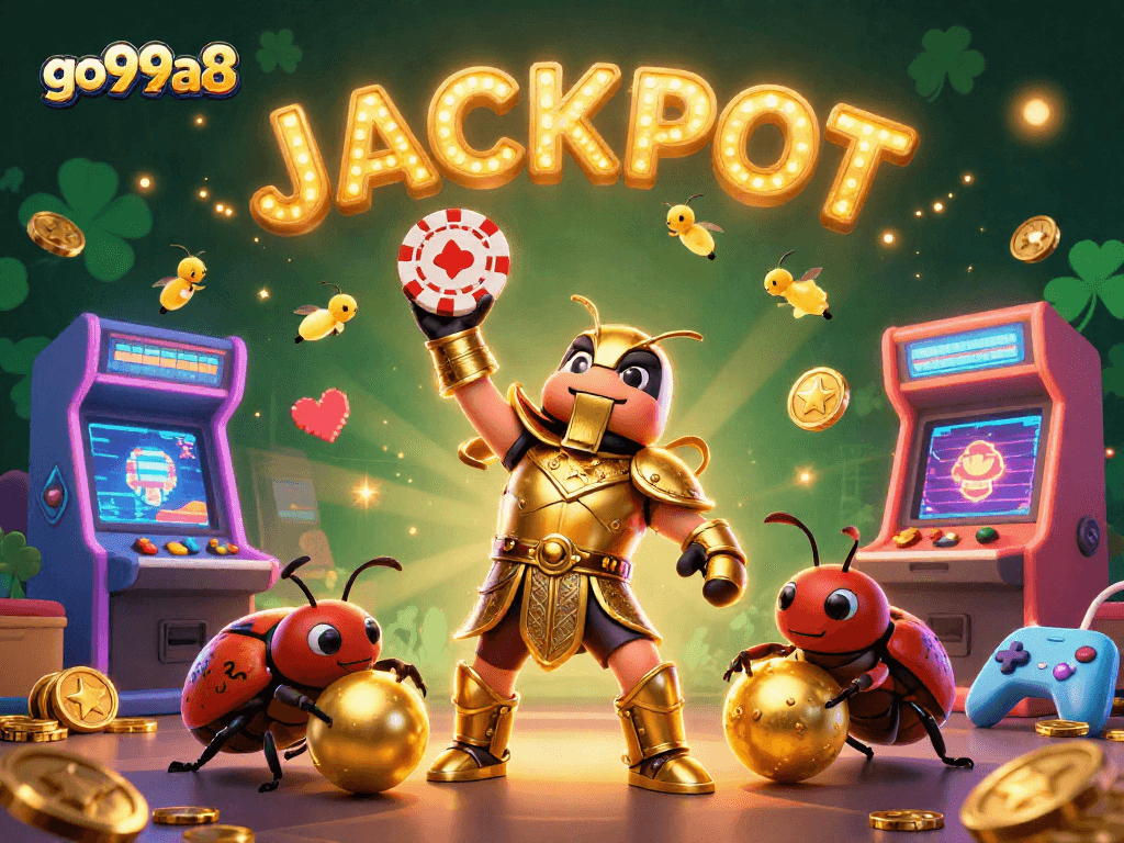 Experience the thrilling excitement of go99a8 with a vibrant 3D cartoon scene celebrating jackpots and casino wins.