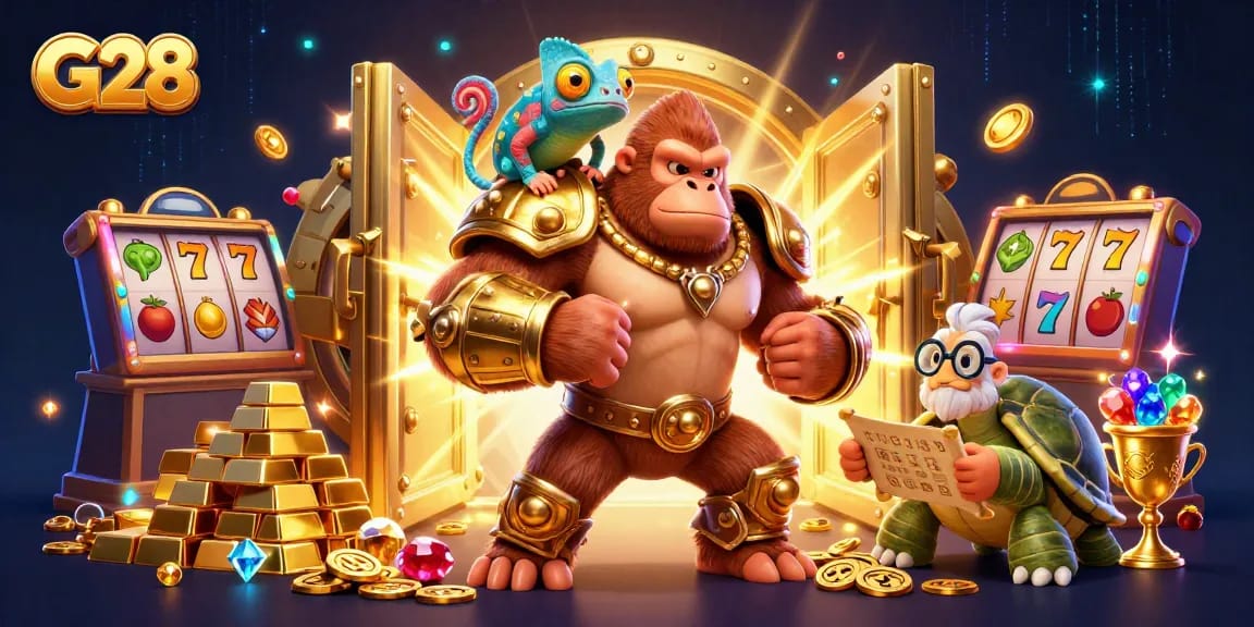 Engage with G28 through an epic 3D casino adventure featuring treasures and classic slot symbols.