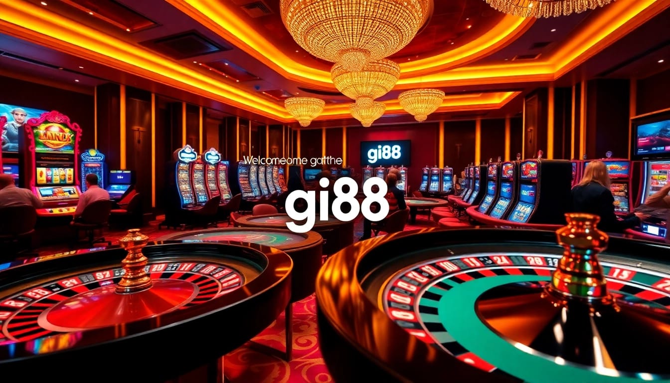 Players enjoying high-stakes games at the gi88 casino, featuring vibrant tables and interactive slots.