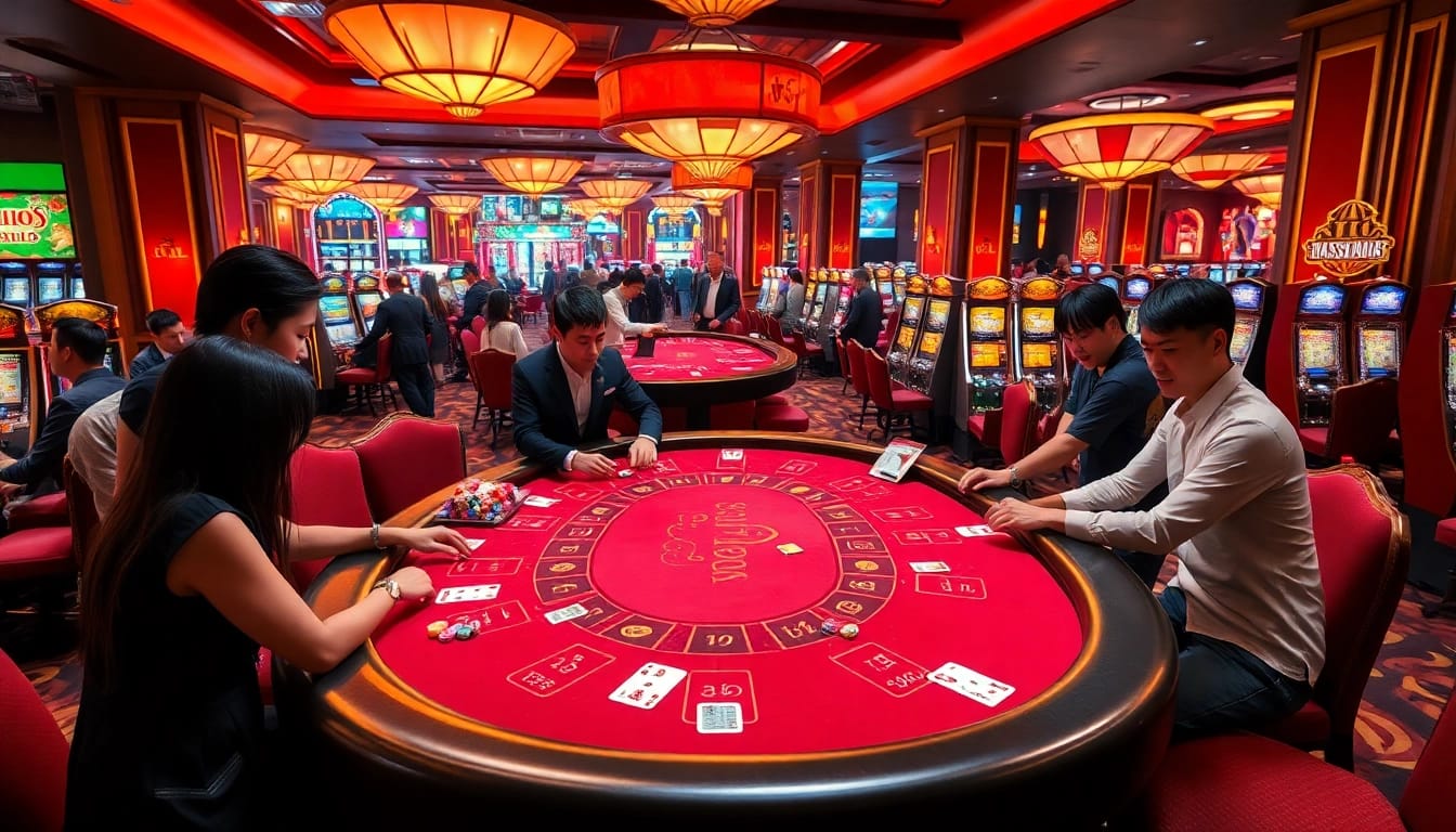Tài Xỉu MD5 gaming table in a luxurious casino environment showcasing thrilling gameplay.