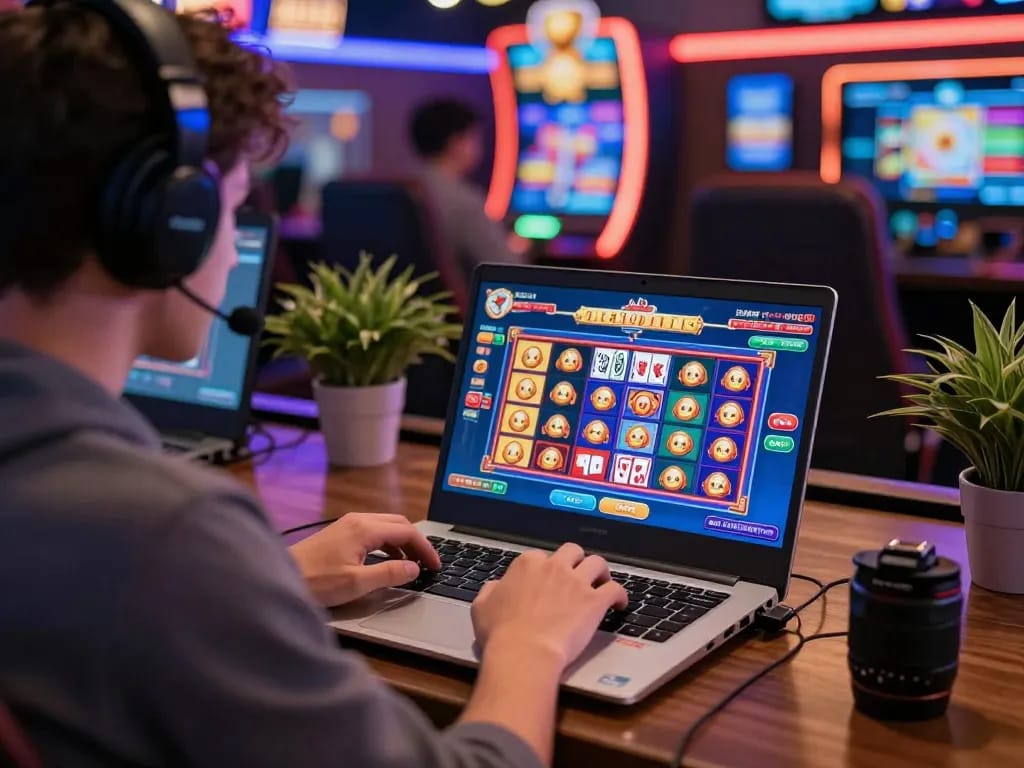 Engaged player exploring 23win vibrant online casino games in a modern digital setup