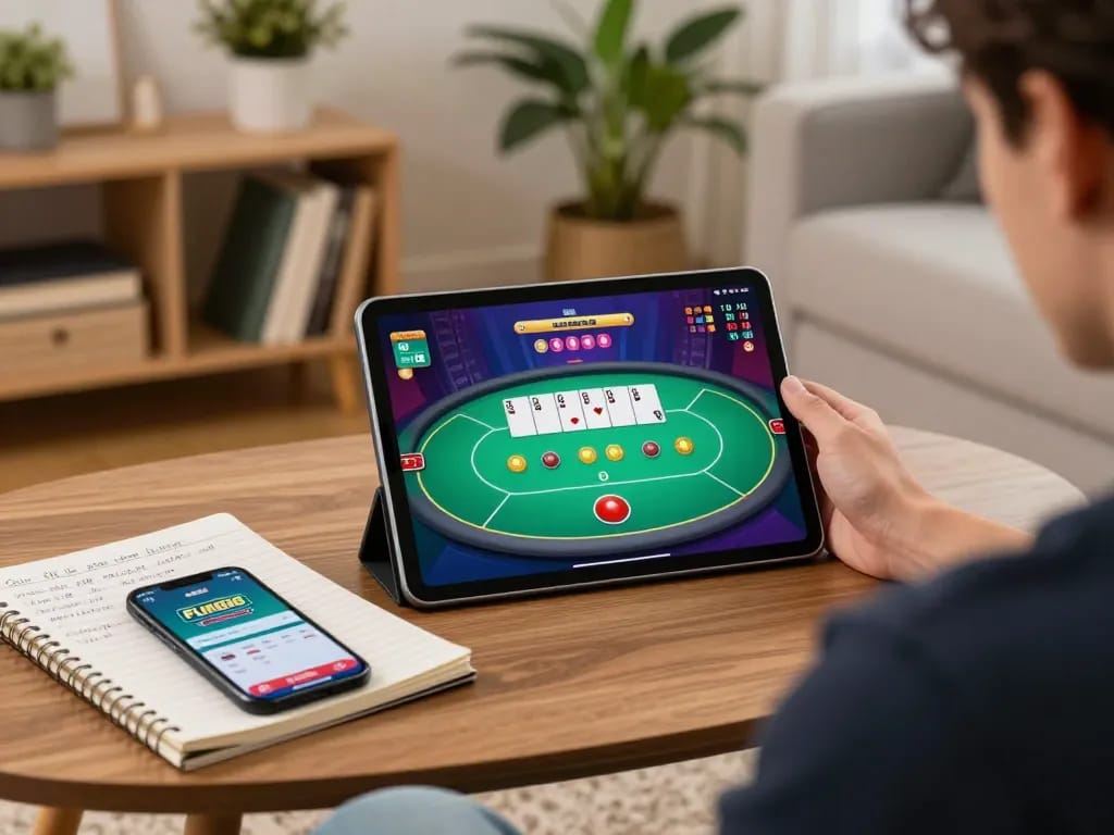 Engaging online gaming experience with Fun88 app showcased on a tablet during a cozy home session.