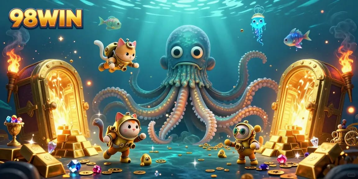 Experience the excitement of 98WIN with treasures and strategies in this vibrant underwater scene.