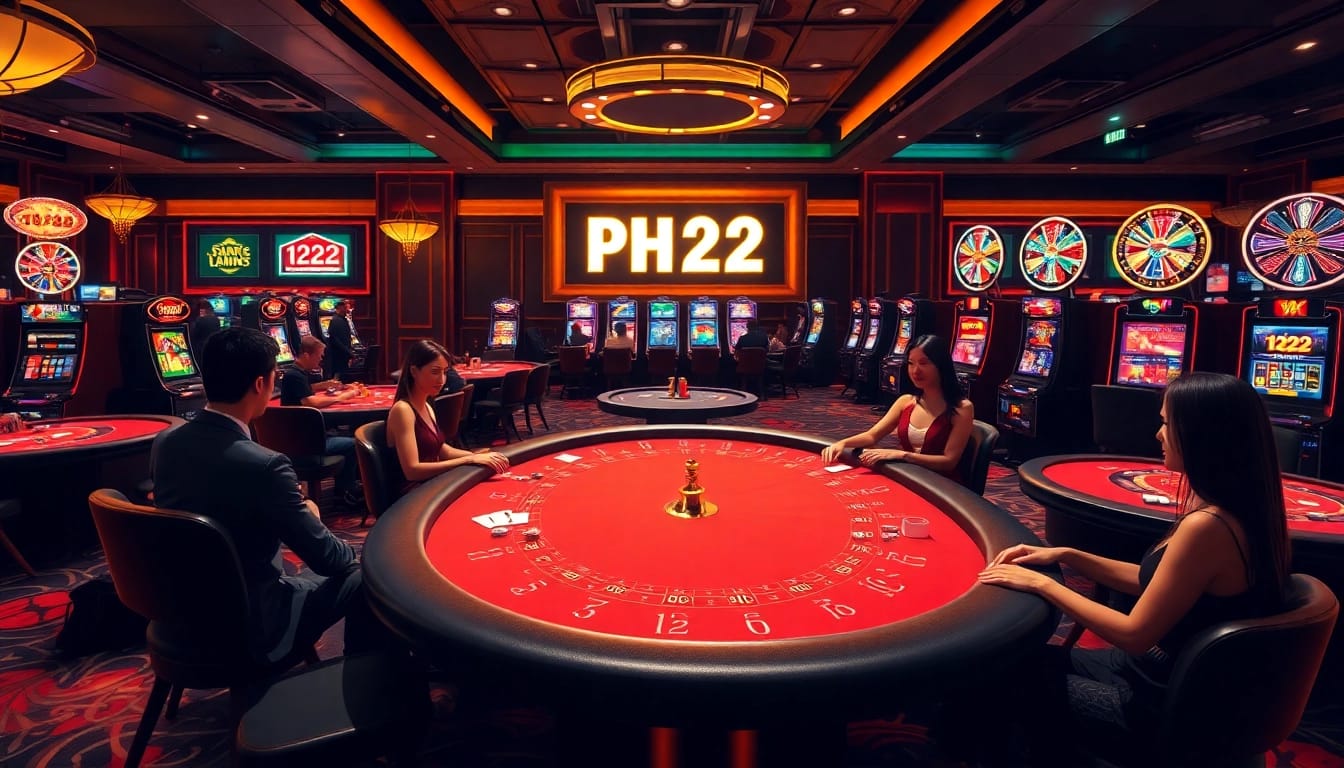 Experience thrilling gambling excitement at PH222 Casino with players at vibrant tables.