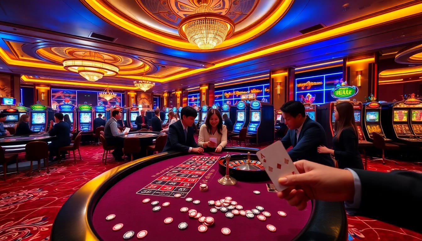 Experience thrilling gaming action at okwin with vibrant slot machines and elegant roulette tables.