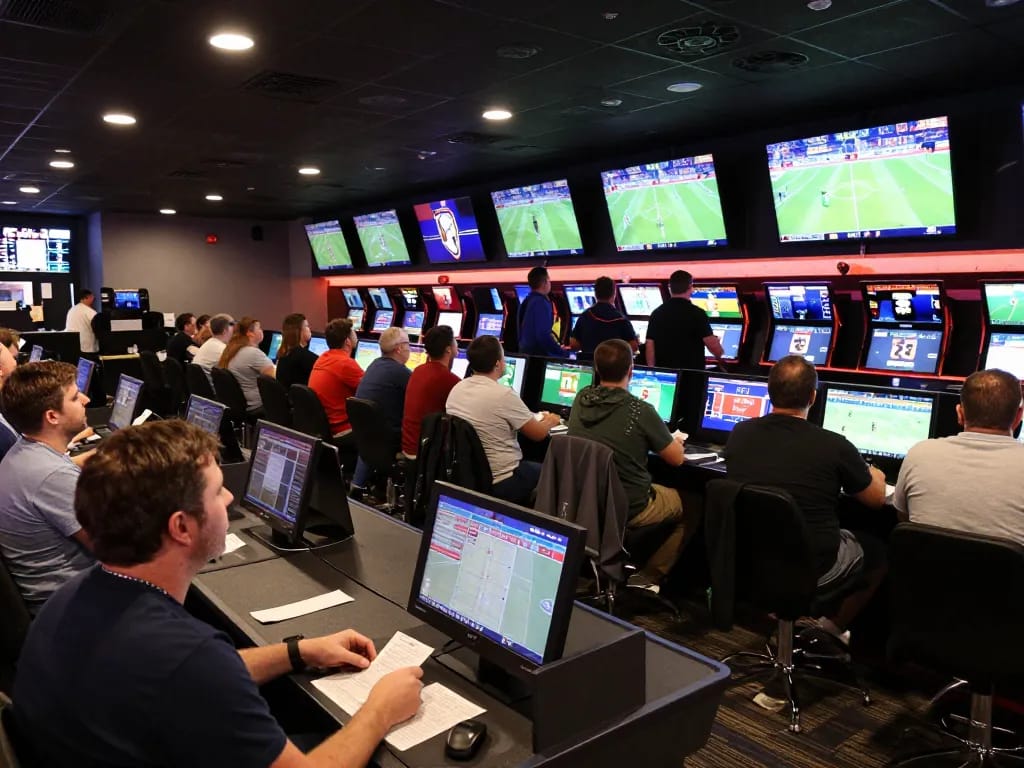 Experience excitement with ผลบอลวันนี้ updates at a lively sports betting venue.