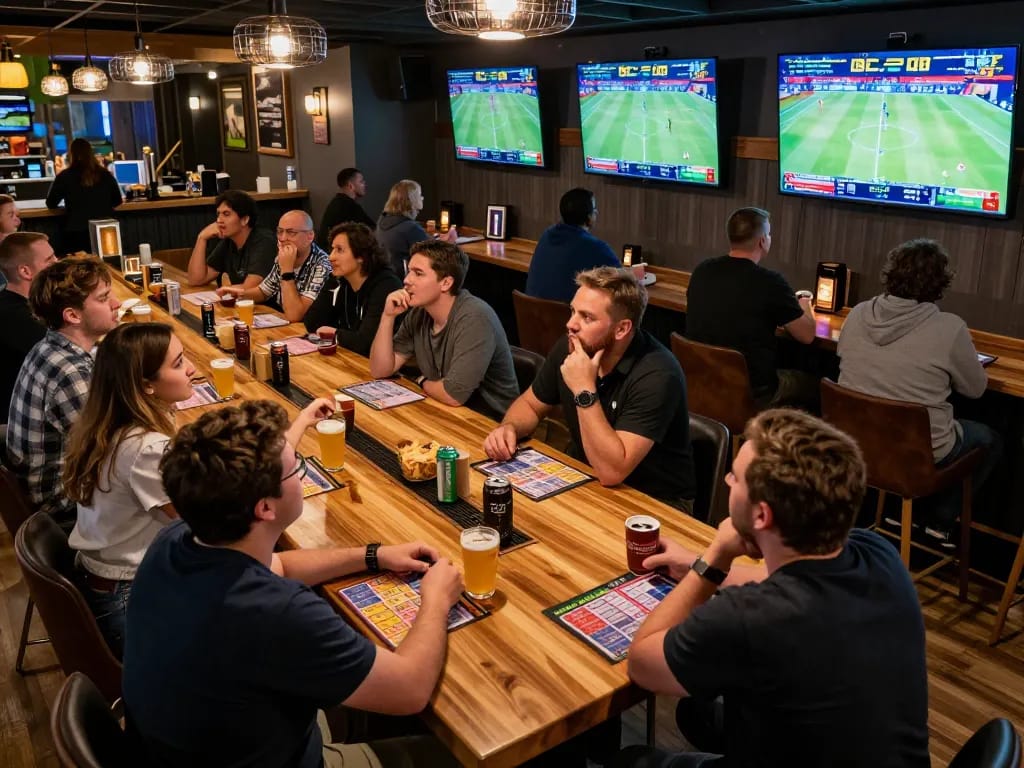 Betting on sporting events at a lively sports bar with friends, Keo nha cai 5 strategies in focus.