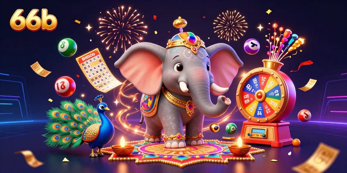 Engage with lively lottery gameplay showcasing 66b characters surrounded by vibrant gaming elements.