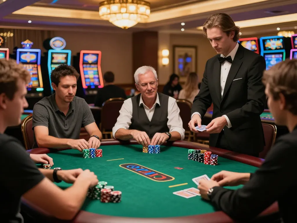 GA28 poker players engaging in intense gameplay at a vibrant casino table