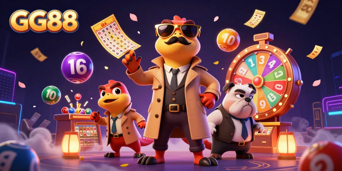 Engage with GG88 in a vibrant casino scene with raptors and an animated bouncer.