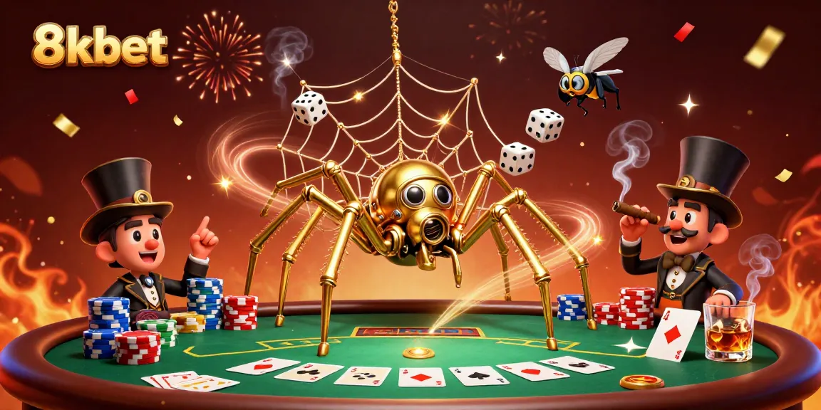 Experience the thrill of 8xbet with a dynamic 3D scene of steampunk and poker elements.