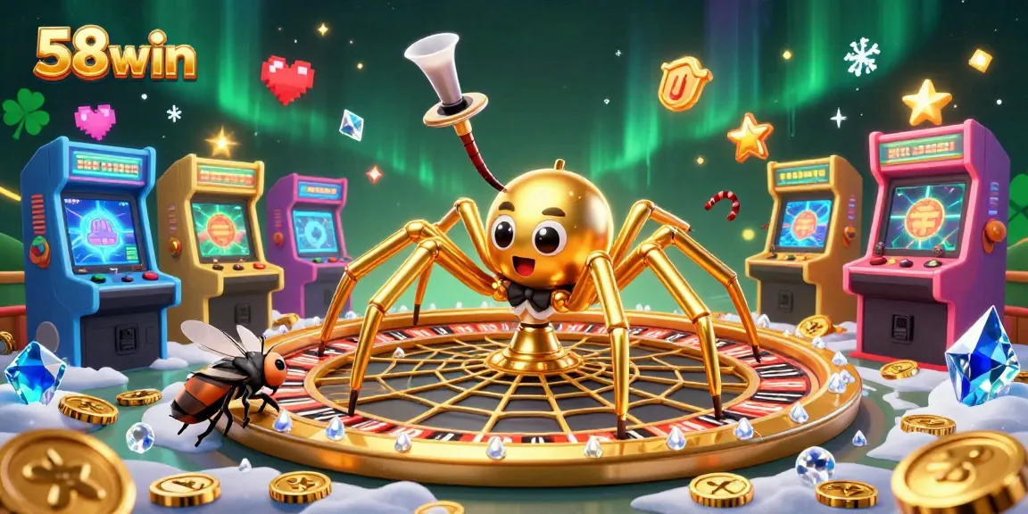 Bets placed at the roulette web by a fly and golden spider, exploring opportunities at 58win casino.